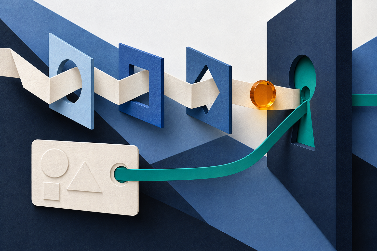 Conceptual illustration of a document moving through gates with a separate connection to a privileged gate.